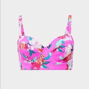 Torrid Neon Pink Floral Underwire Swim Top Small
